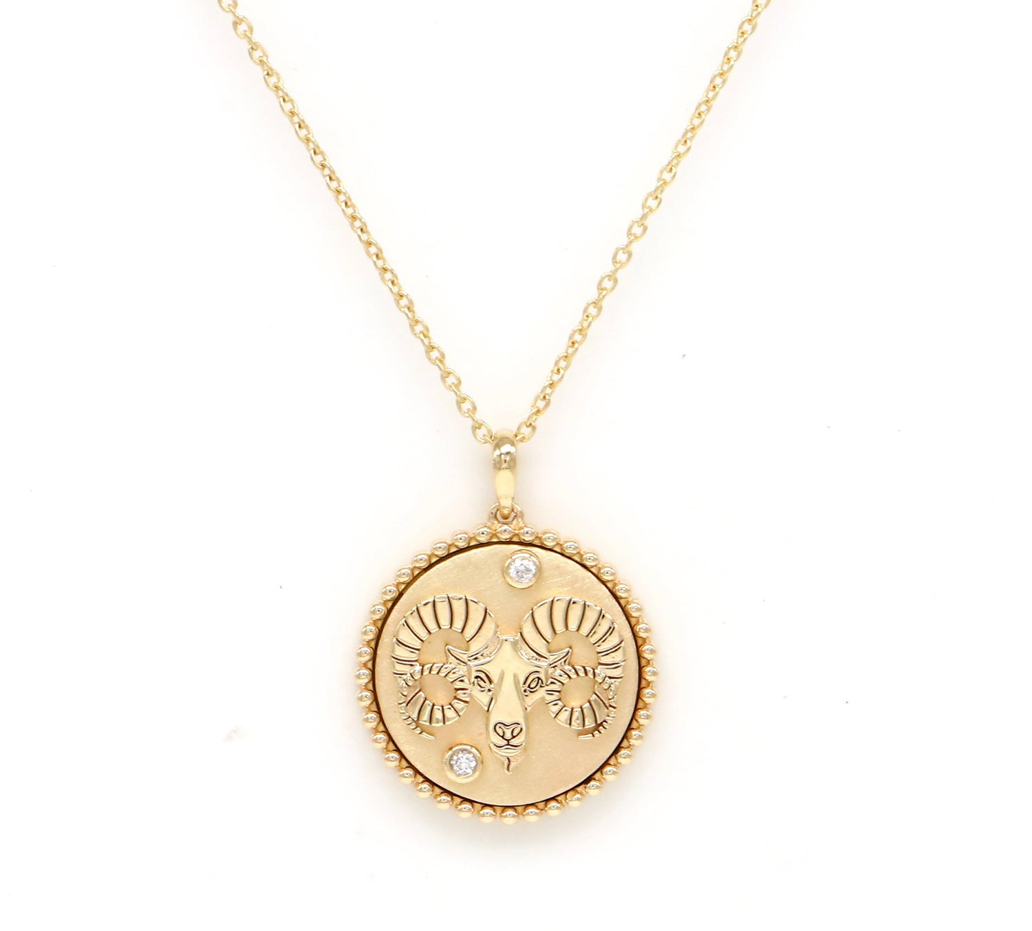 14K Gold & Diamond Aries Horoscope Medallion Medallion ALP-225Y-ARI.PM  - Abtin & Co.
