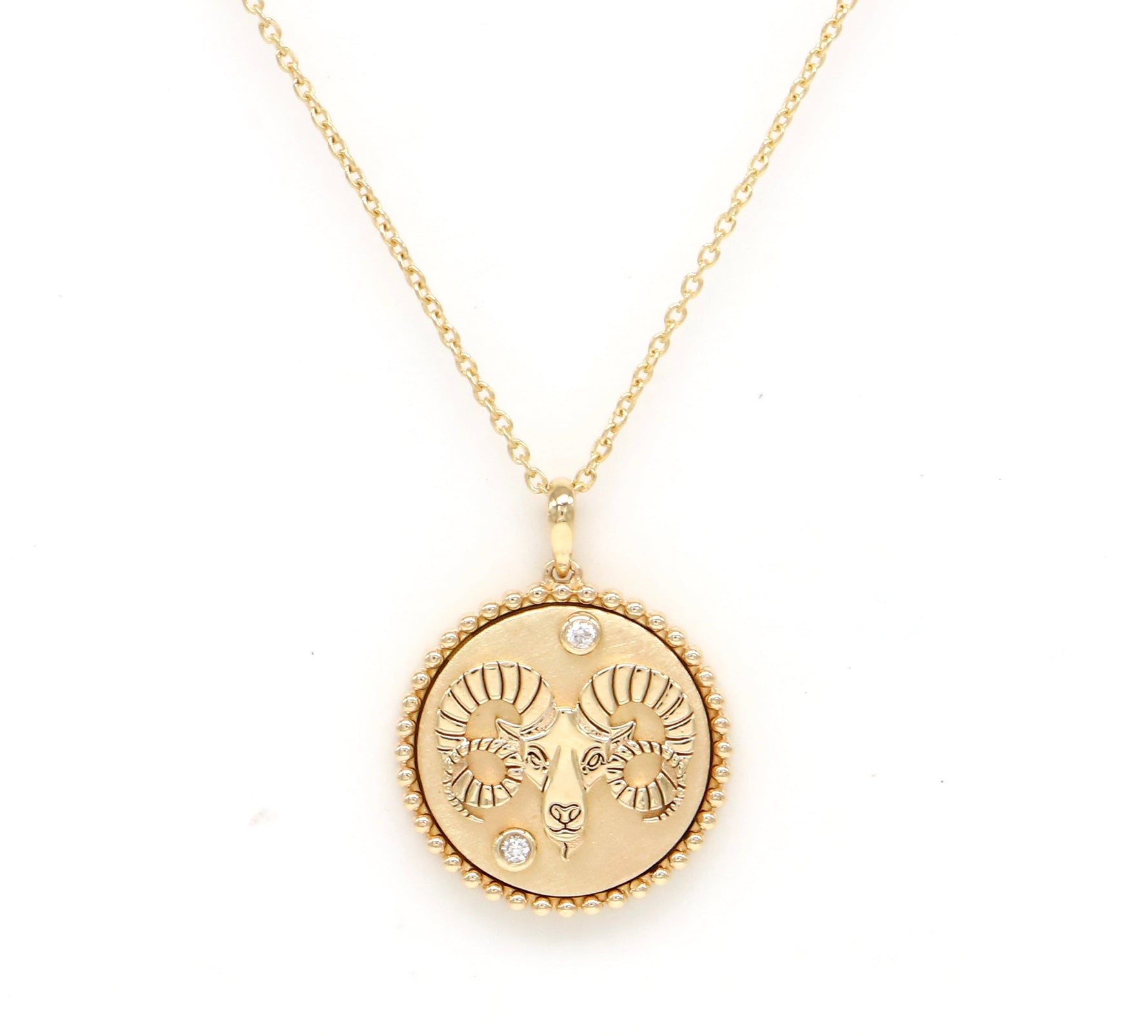 14K Gold & Diamond Aries Horoscope Medallion Medallion ALP-225Y-ARI.PM  - Abtin & Co.