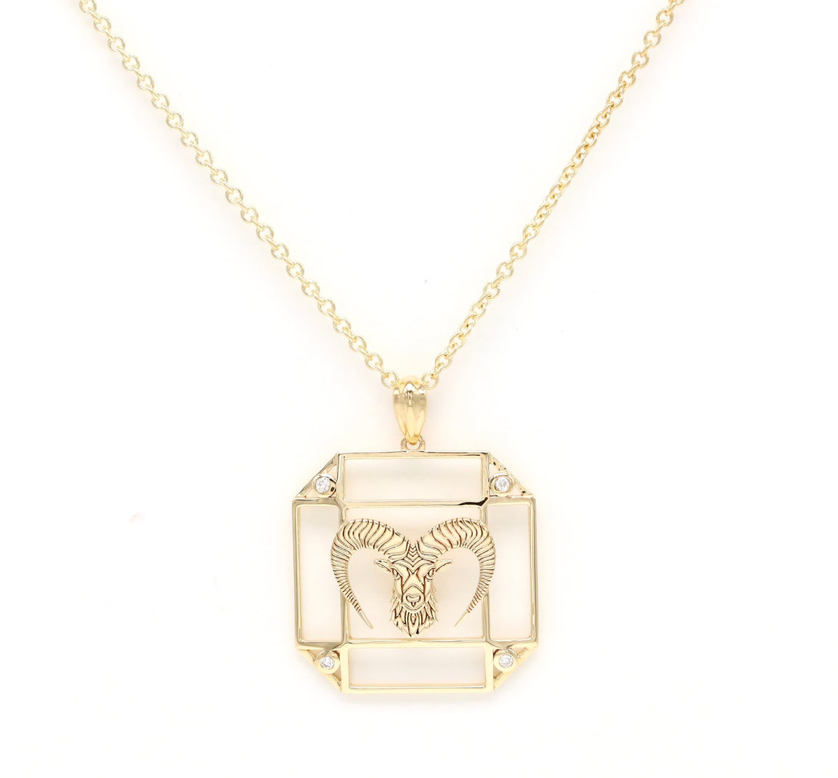 14K Gold & Diamond Aries Horoscope Square Pendant Necklace Pendant ALP-226Y-PSI.GD  - Abtin & Co.