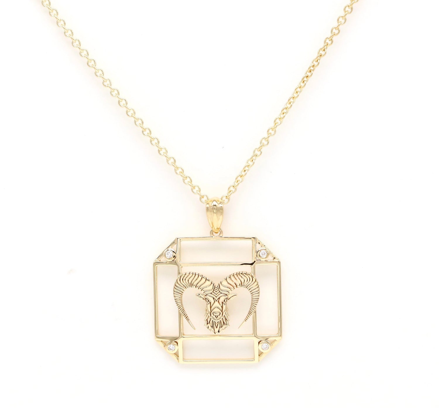 14K Gold & Diamond Aries Horoscope Square Pendant Necklace Pendant ALP-226Y-PSI.GD  - Abtin & Co.