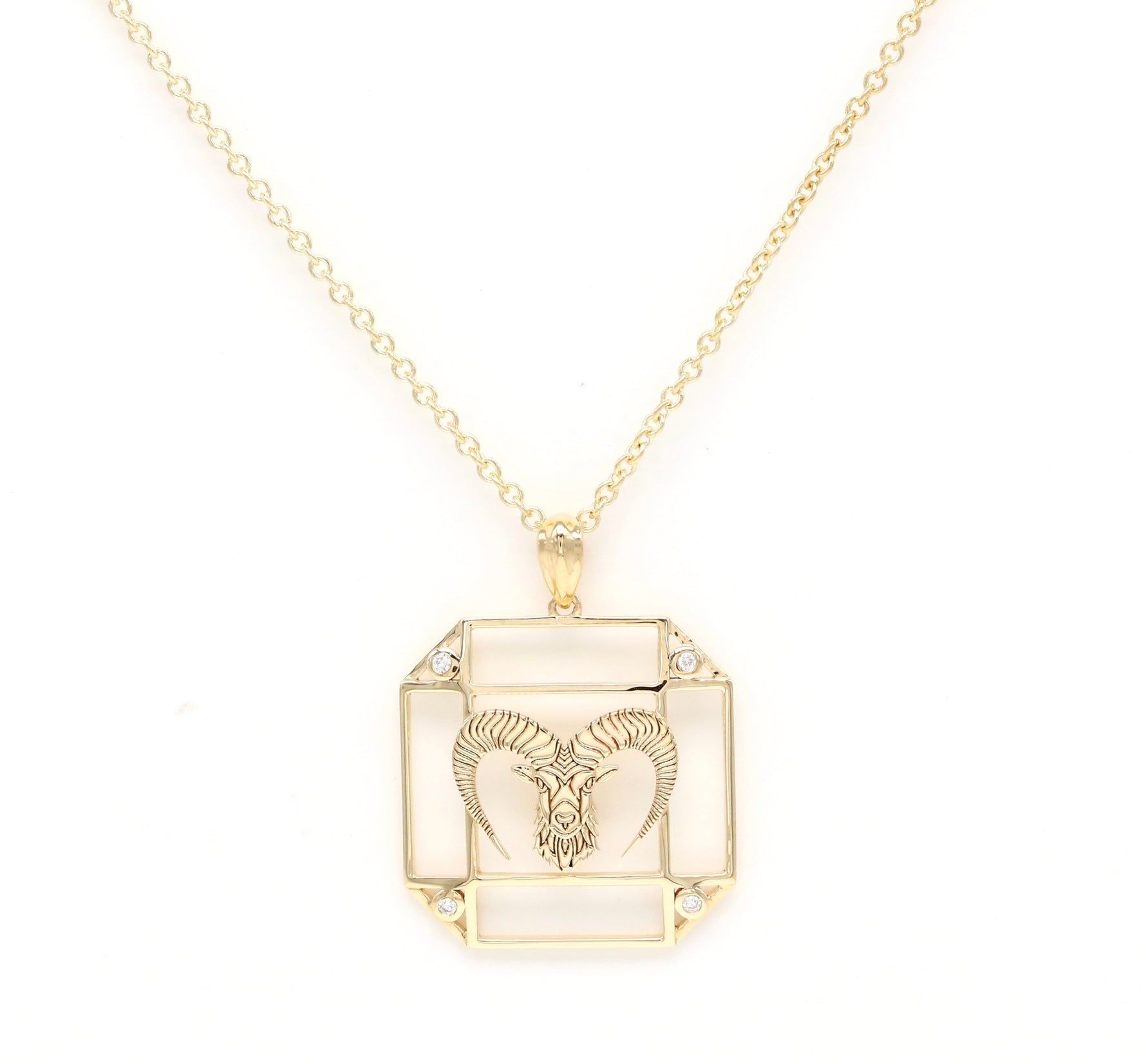 14K Gold & Diamond Aries Horoscope Square Pendant Necklace Pendant ALP-226Y-PSI.GD  - Abtin & Co.