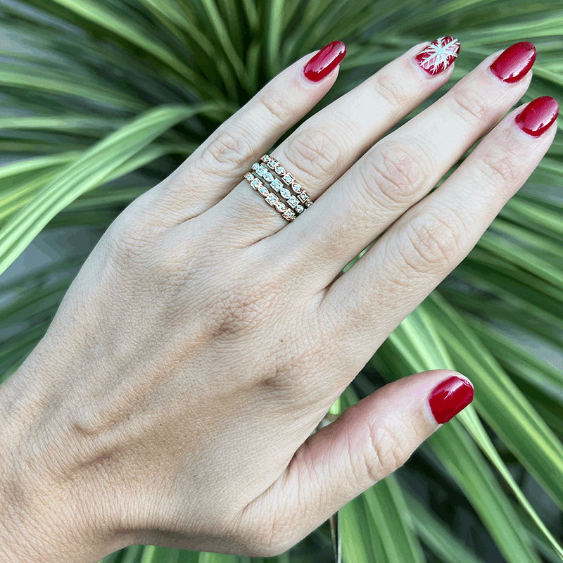 14k Gold Diamond Art Deco Square Marquise Stackable Ring/Wedding Band Ring ABB-200-D  - Abtin & Co.