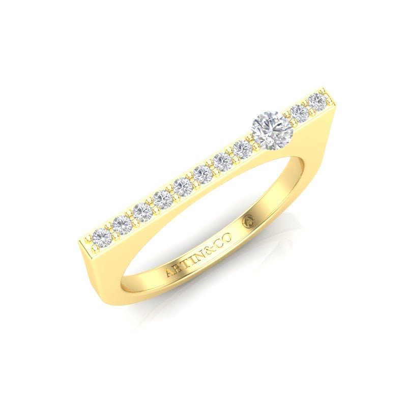14K Gold Diamond Bar Ring Stacking Bar Ring Ring ABB-628.2-D-2  - Abtin & Co.