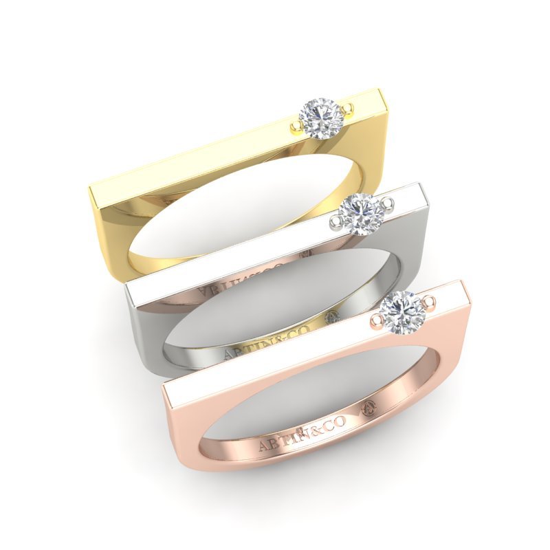 14K Gold Diamond Bar Ring Stacking Bar Ring Ring ABB-628.1-D-3  - Abtin & Co.