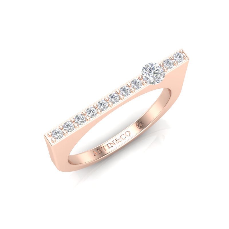 14K Gold Diamond Bar Ring Stacking Bar Ring Ring ABB-628.2-D-3  - Abtin & Co.