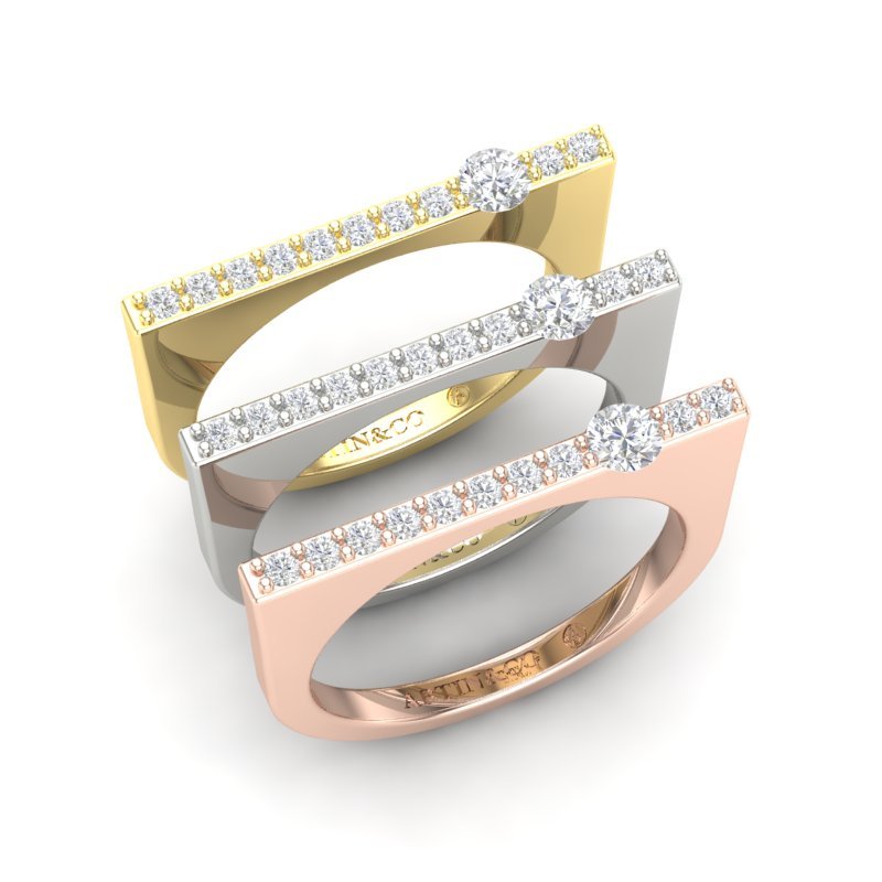 14K Gold Diamond Bar Ring Stacking Bar Ring Ring ABB-628.2-D-3  - Abtin & Co.