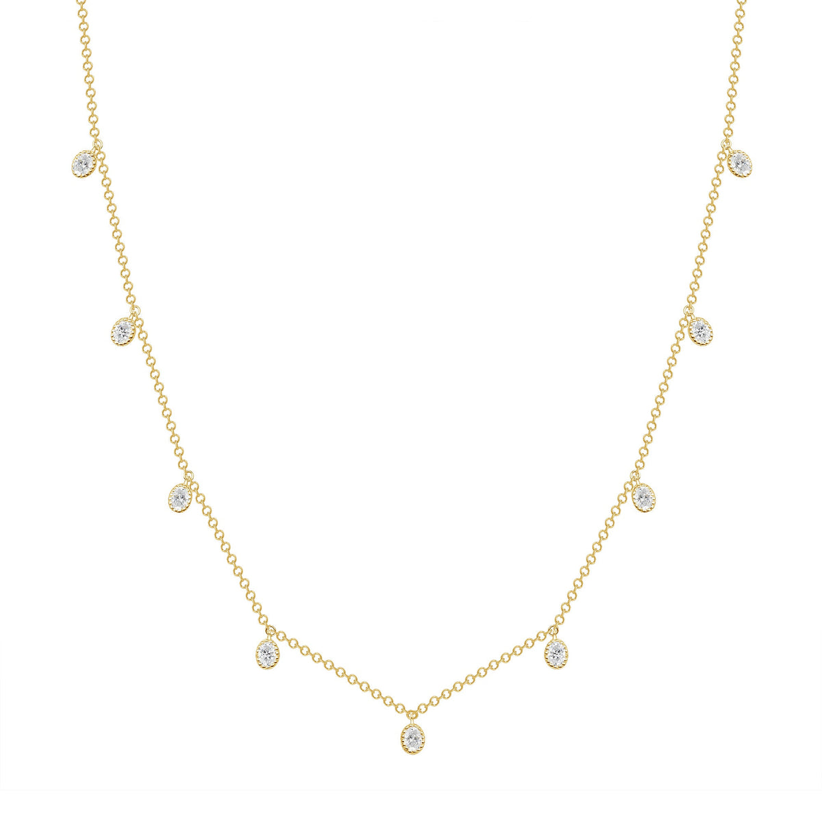 14K Gold Diamond Bezel Fringe Choker Necklace Necklace ABN-163-D  - Abtin & Co.