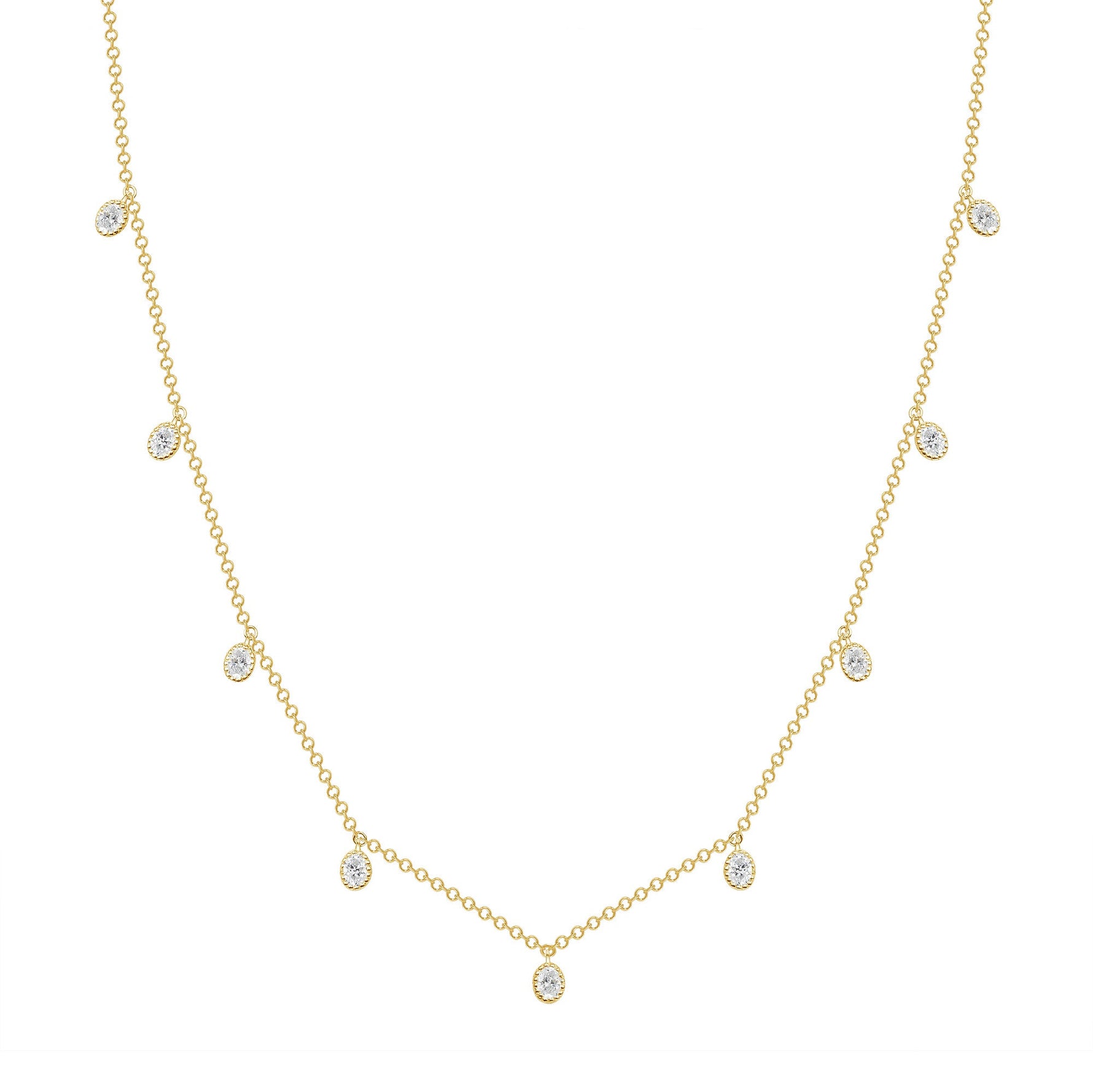 14K Gold Diamond Bezel Fringe Choker Necklace Necklace ABN-163-D  - Abtin & Co.