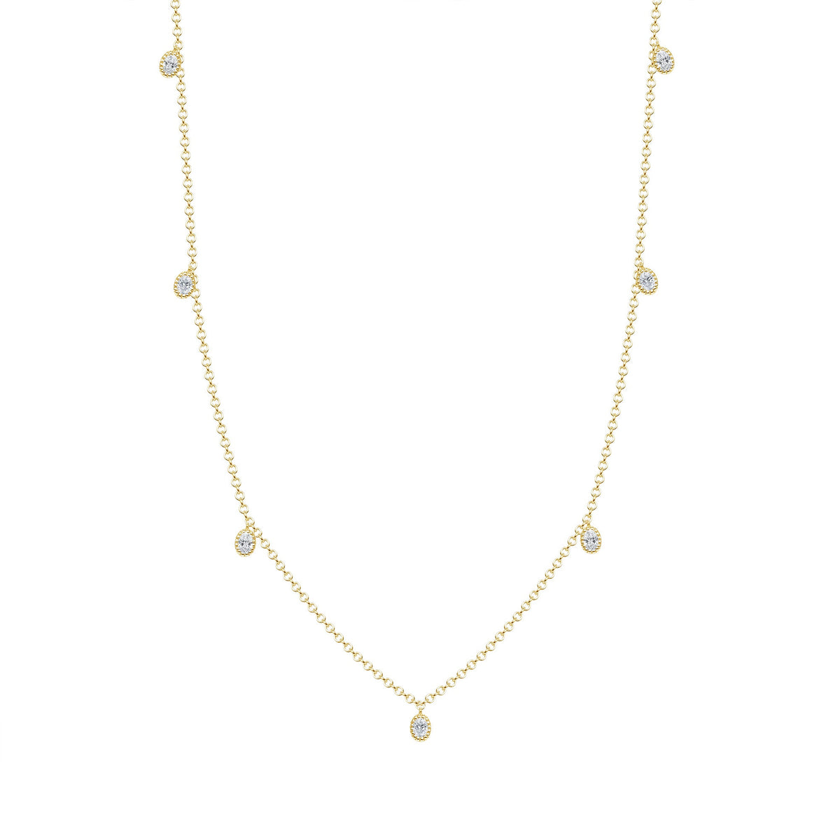 14K Gold Diamond Bezel Fringe Choker Necklace Necklace ABN-162-D  - Abtin & Co.