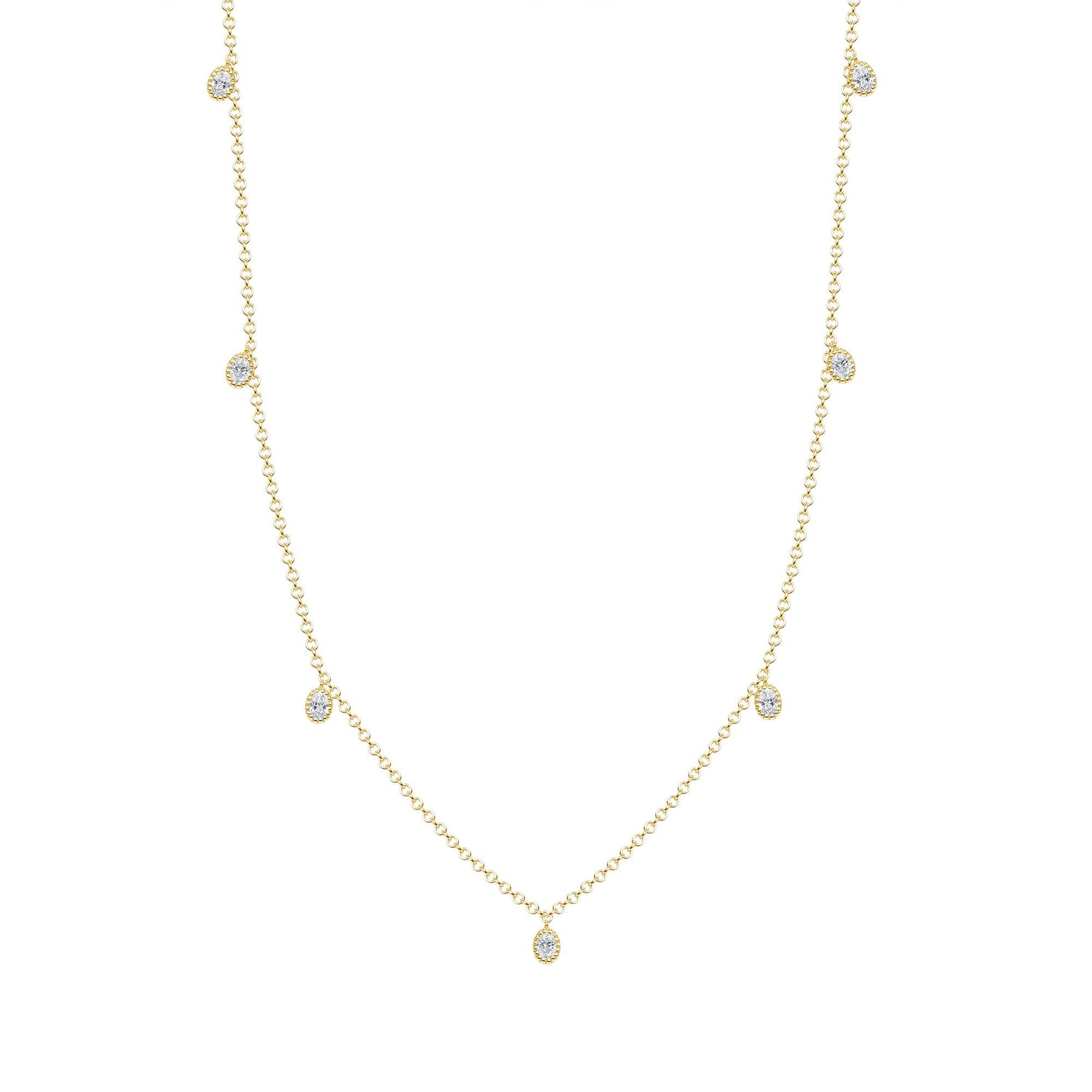 14K Gold Diamond Bezel Fringe Choker Necklace Necklace ABN-162-D  - Abtin & Co.