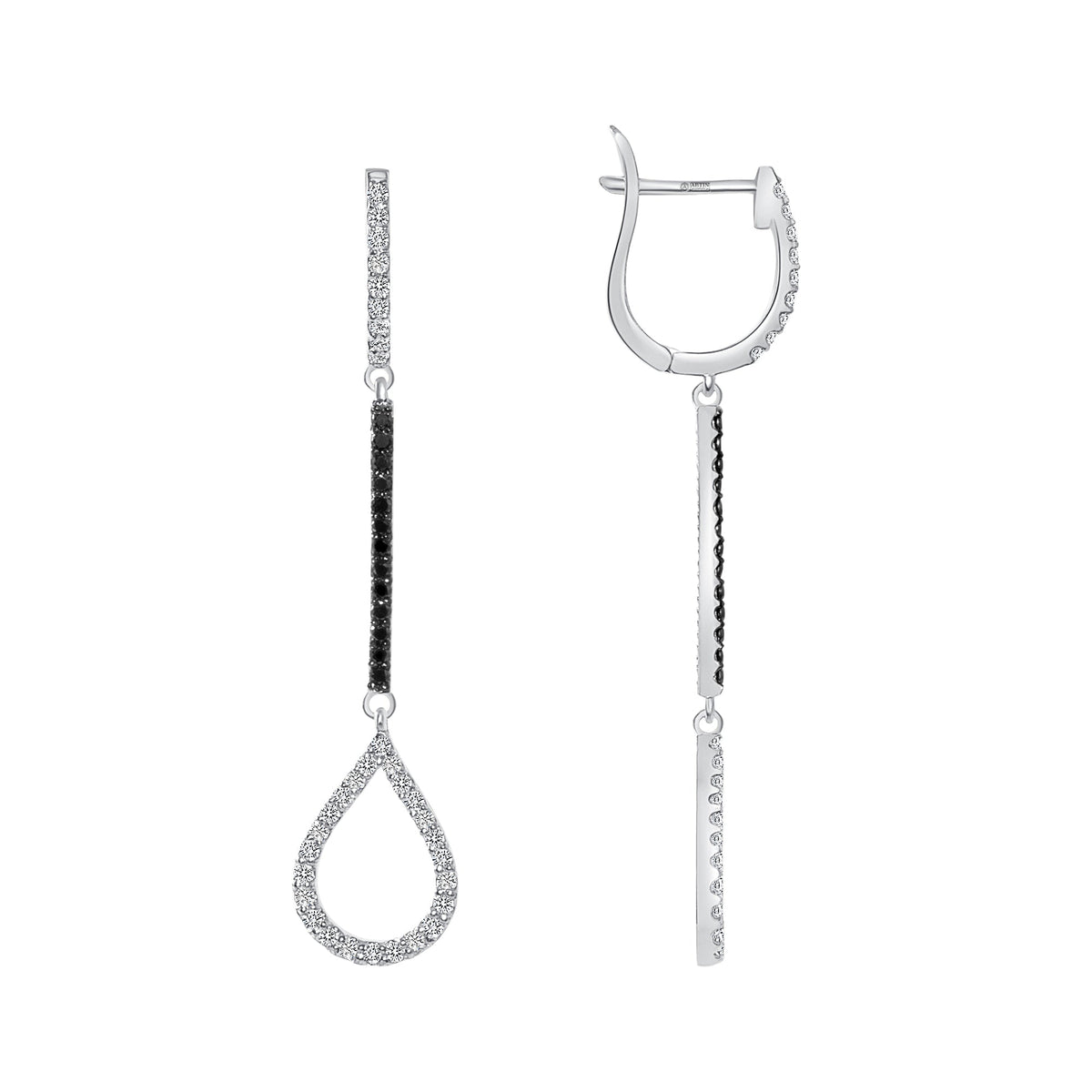 14K Gold Diamond & Black Diamond Teardrop Dangle Earring Earring ABE-107/3V1W-BDD  - Abtin & Co.