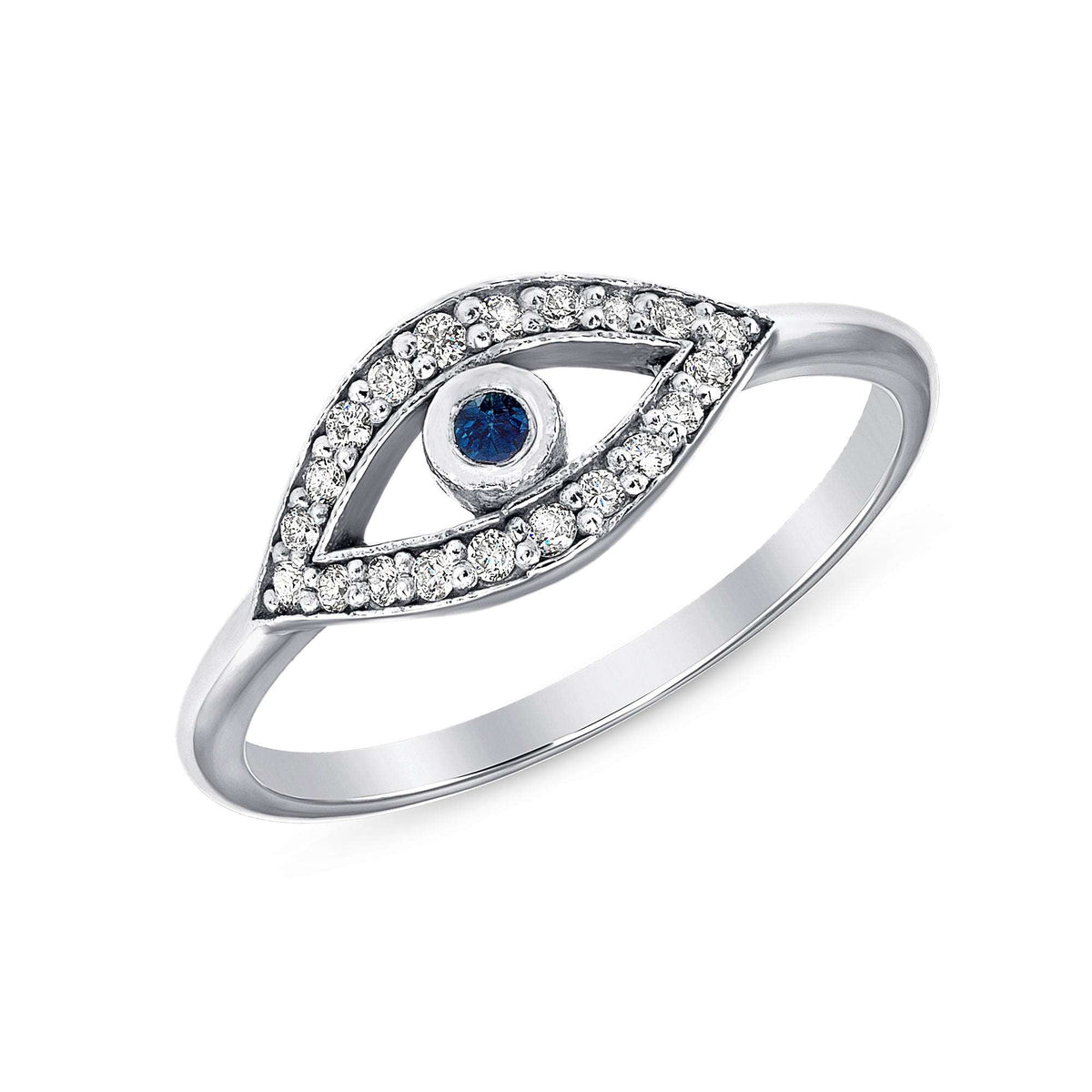 14K Gold Diamond & Blue Sapphire Evil-eye Ring Ring ABB-222-BSD  - Abtin & Co.