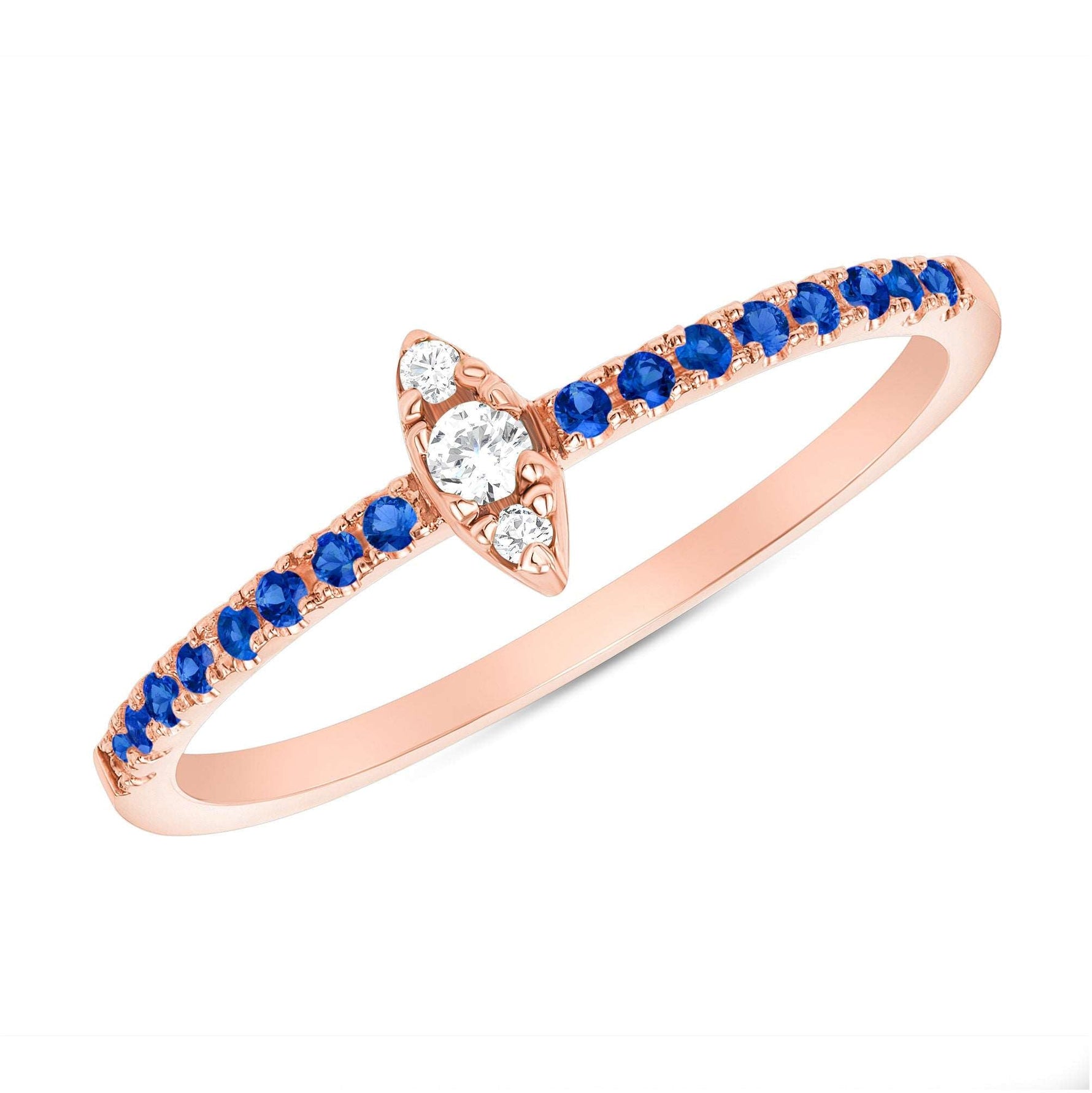 14K Gold Diamond & Blue Sapphire Marquise Design Stackable Ring Ring ABB-123V2-BSD  - Abtin & Co.