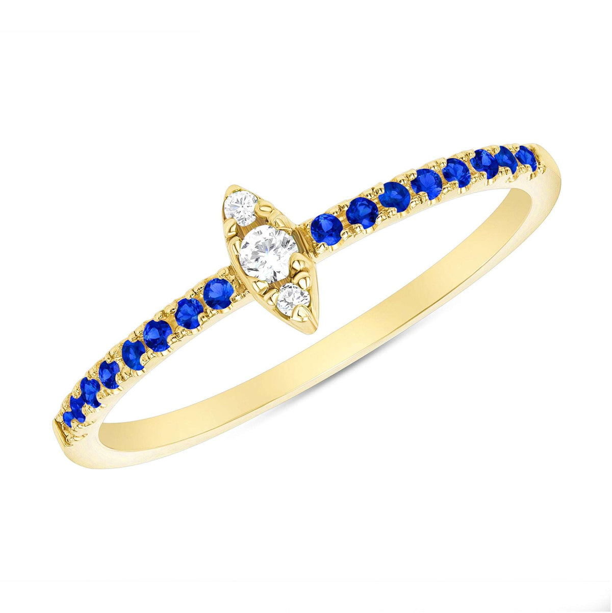 14K Gold Diamond & Blue Sapphire Marquise Design Stackable Ring Ring ABB-123V2-BSD  - Abtin & Co.