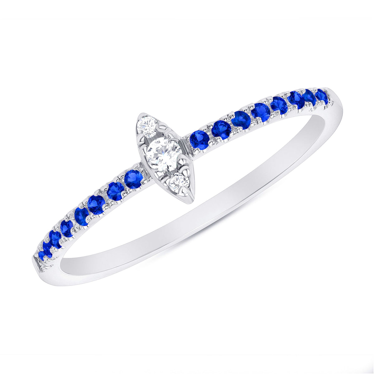 14K Gold Diamond & Blue Sapphire Marquise Design Stackable Ring Ring ABB-123V2-BSD  - Abtin & Co.