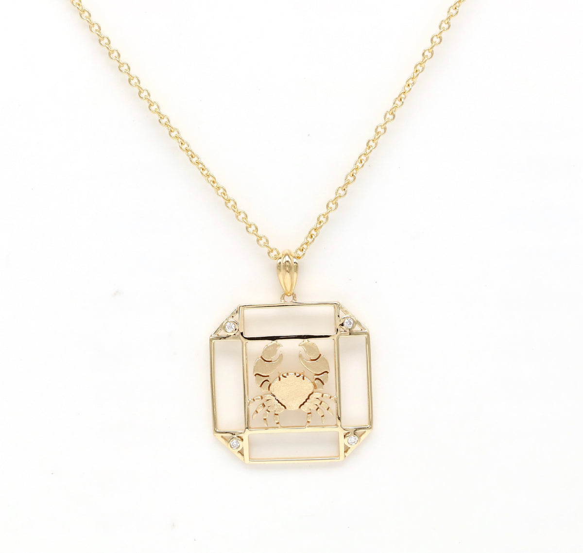 14K Gold & Diamond Cancer Horoscope Square Pendant Necklace Pendant ALP-226Y-CAN.GD  - Abtin & Co.