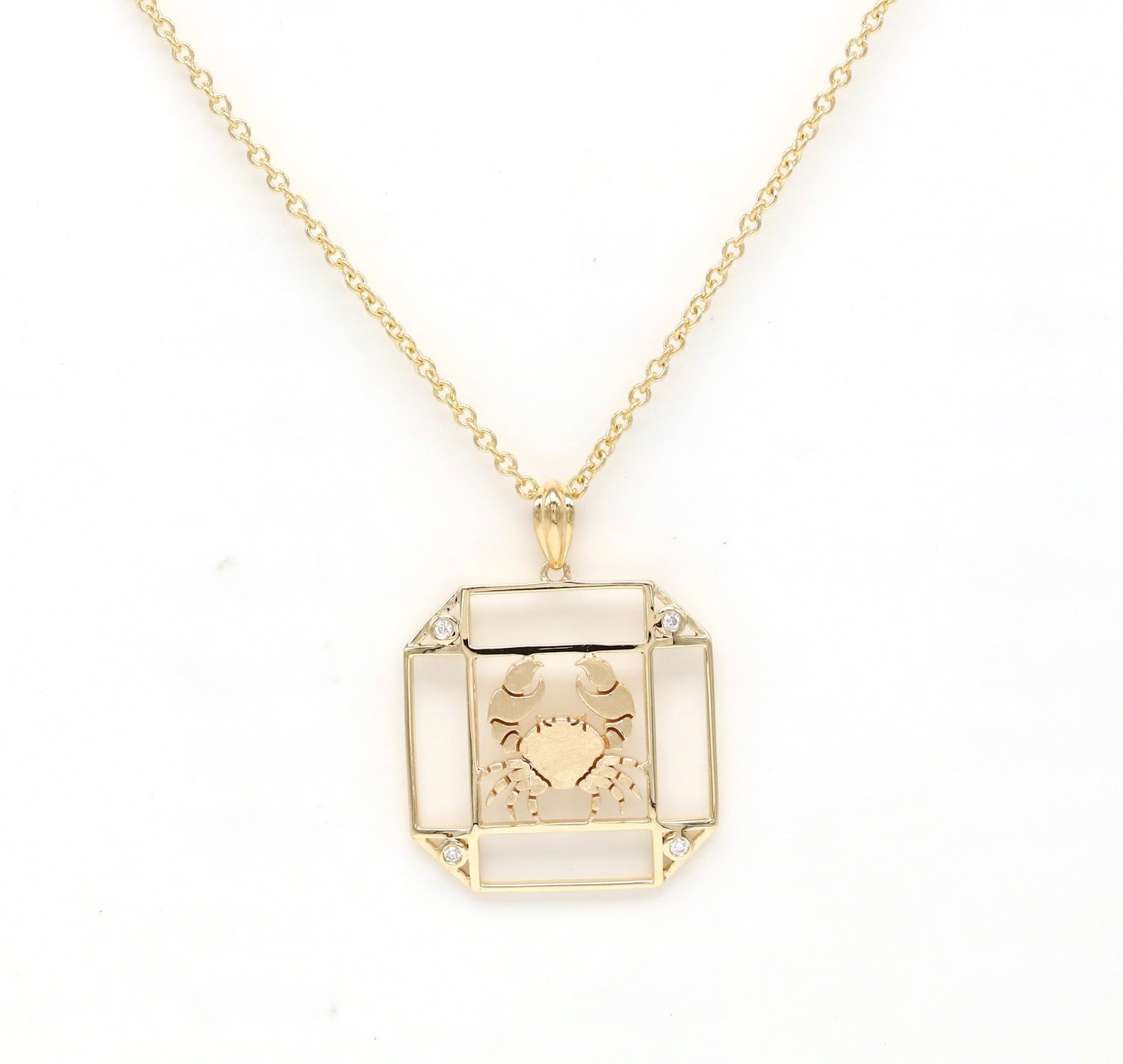 14K Gold & Diamond Cancer Horoscope Square Pendant Necklace Pendant ALP-226Y-CAN.GD  - Abtin & Co.