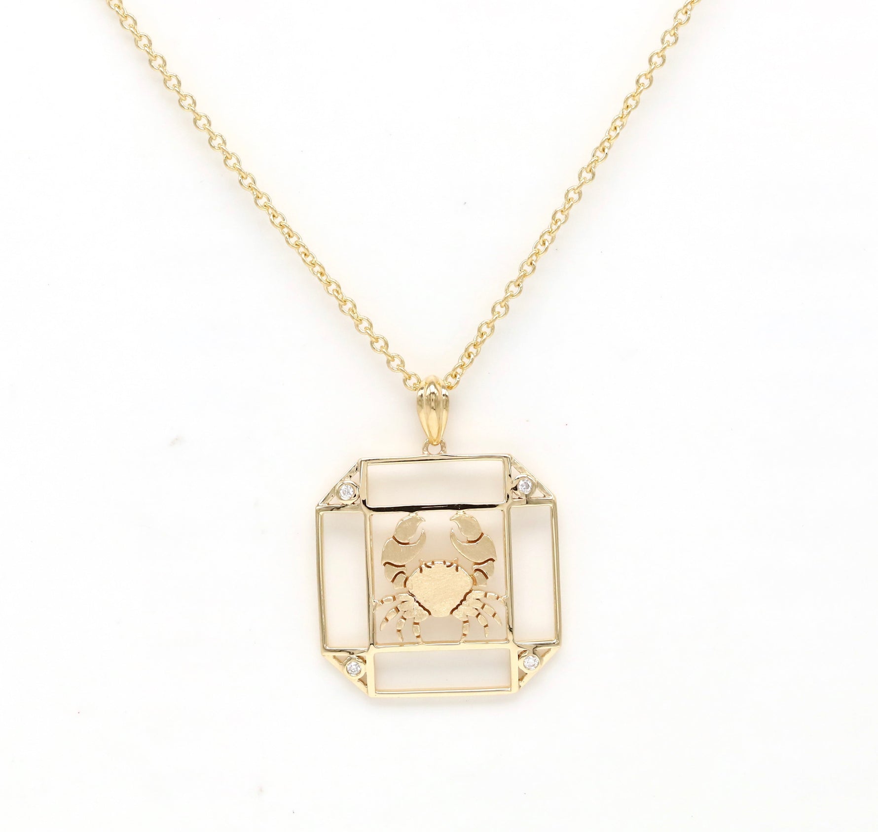 14K Gold & Diamond Cancer Horoscope Square Pendant Necklace Pendant ALP-226Y-CAN.GD  - Abtin & Co.