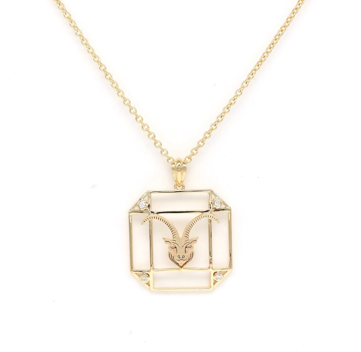 14K Gold & Diamond Capricorn Horoscope Square Pendant Necklace Pendant ALP-226Y-CAP.GD  - Abtin & Co.