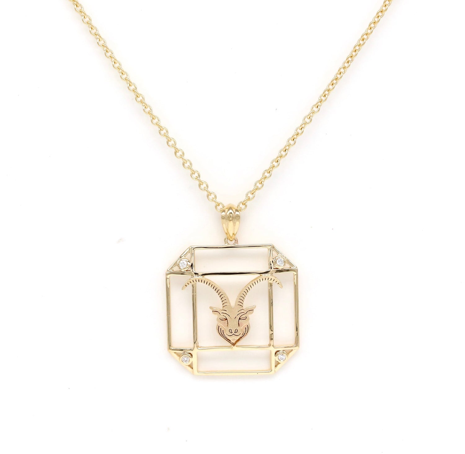 14K Gold & Diamond Capricorn Horoscope Square Pendant Necklace Pendant ALP-226Y-CAP.GD  - Abtin & Co.