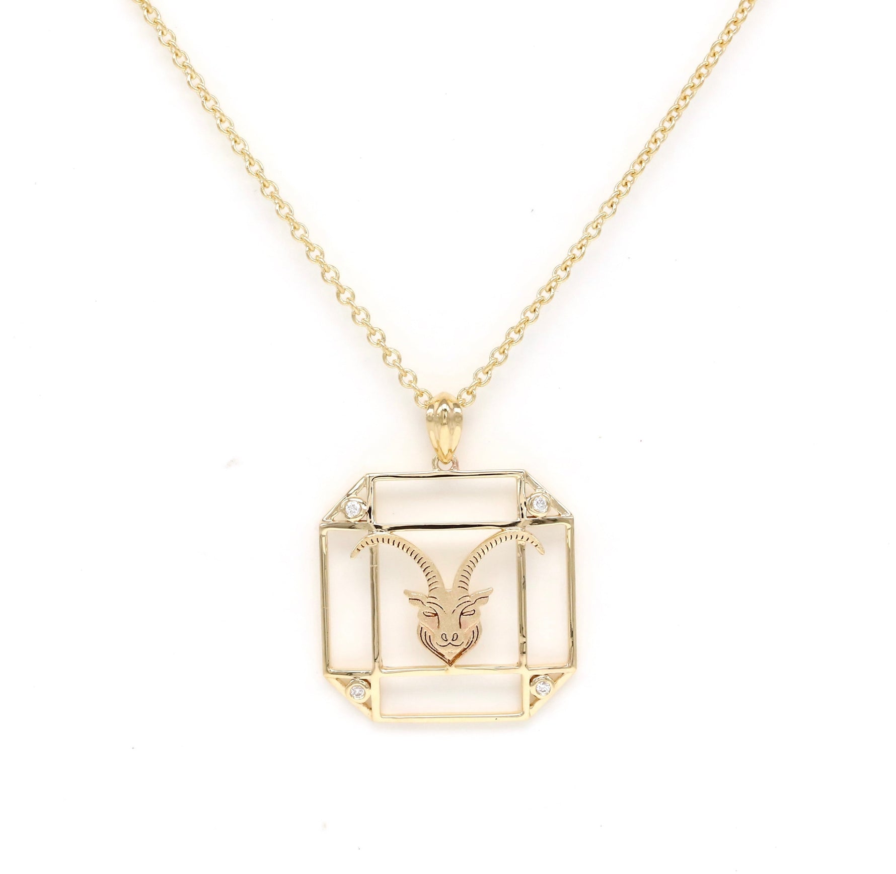 14K Gold & Diamond Capricorn Horoscope Square Pendant Necklace Pendant ALP-226Y-CAP.GD  - Abtin & Co.