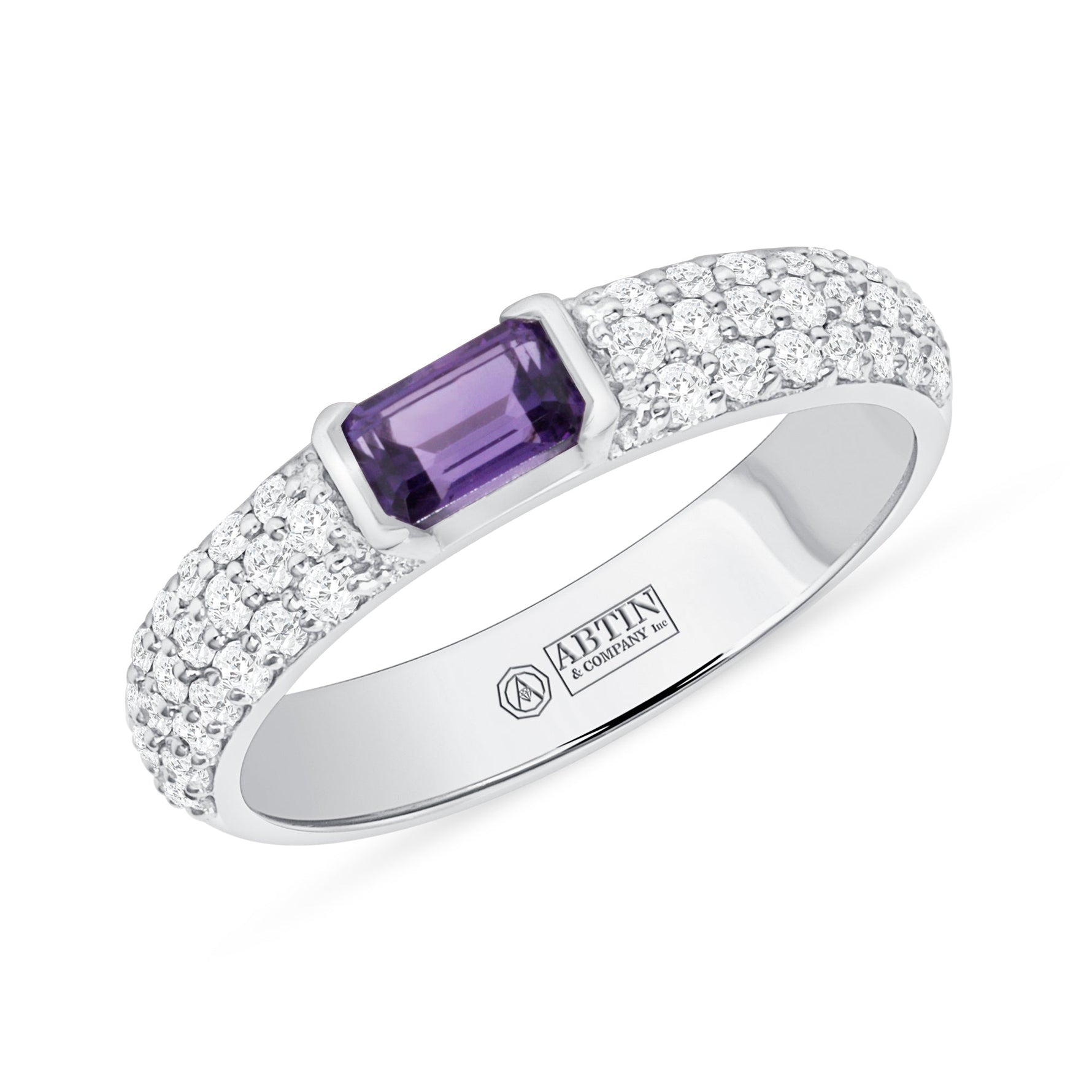 14K Gold Diamond & Emerald-Cut Amethyst Ring Ring ABB-288/3-AMD-5  - Abtin & Co.