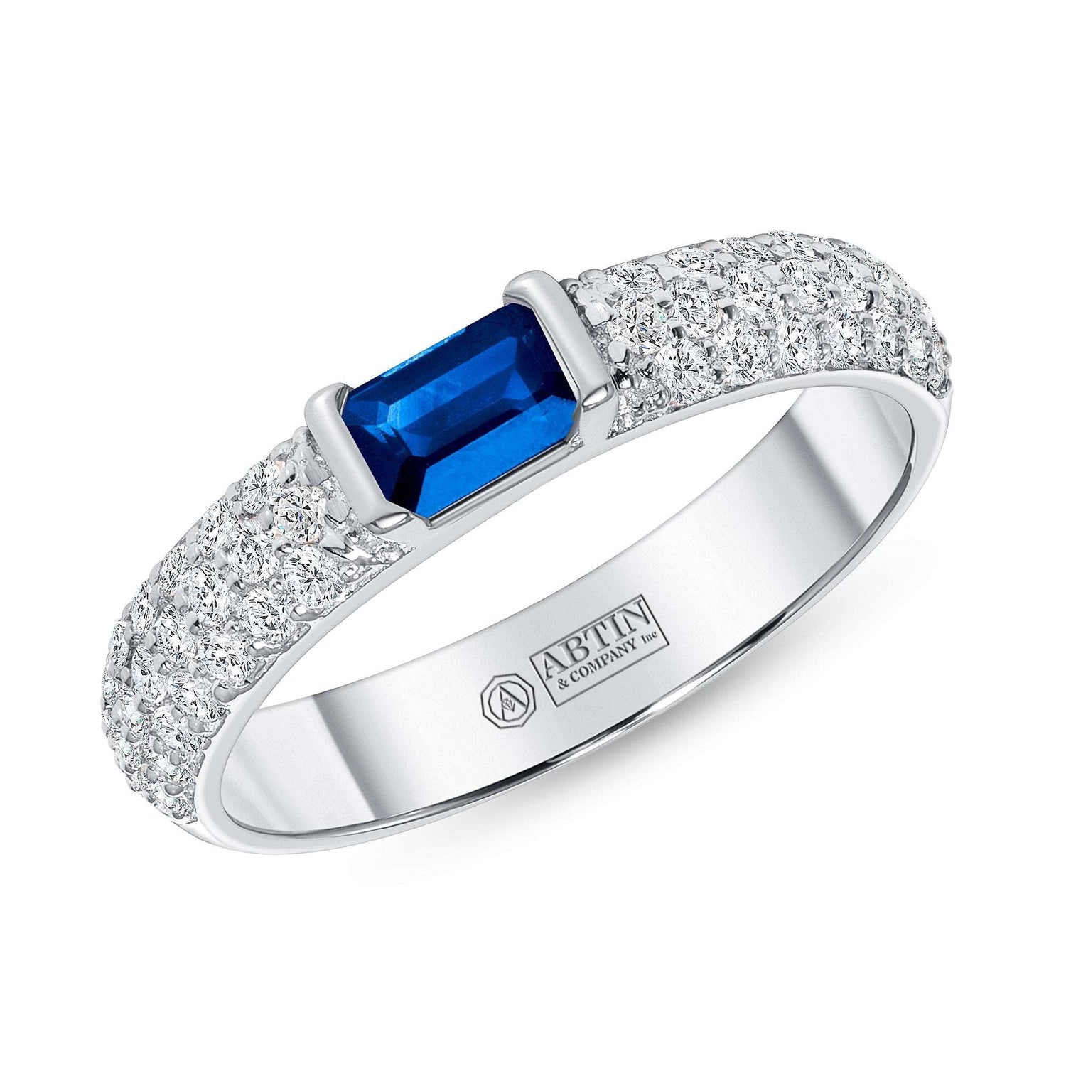 14K Gold Diamond & Emerald-Cut Blue Sapphire Ring Ring ABB-288/3-BSD-5  - Abtin & Co.