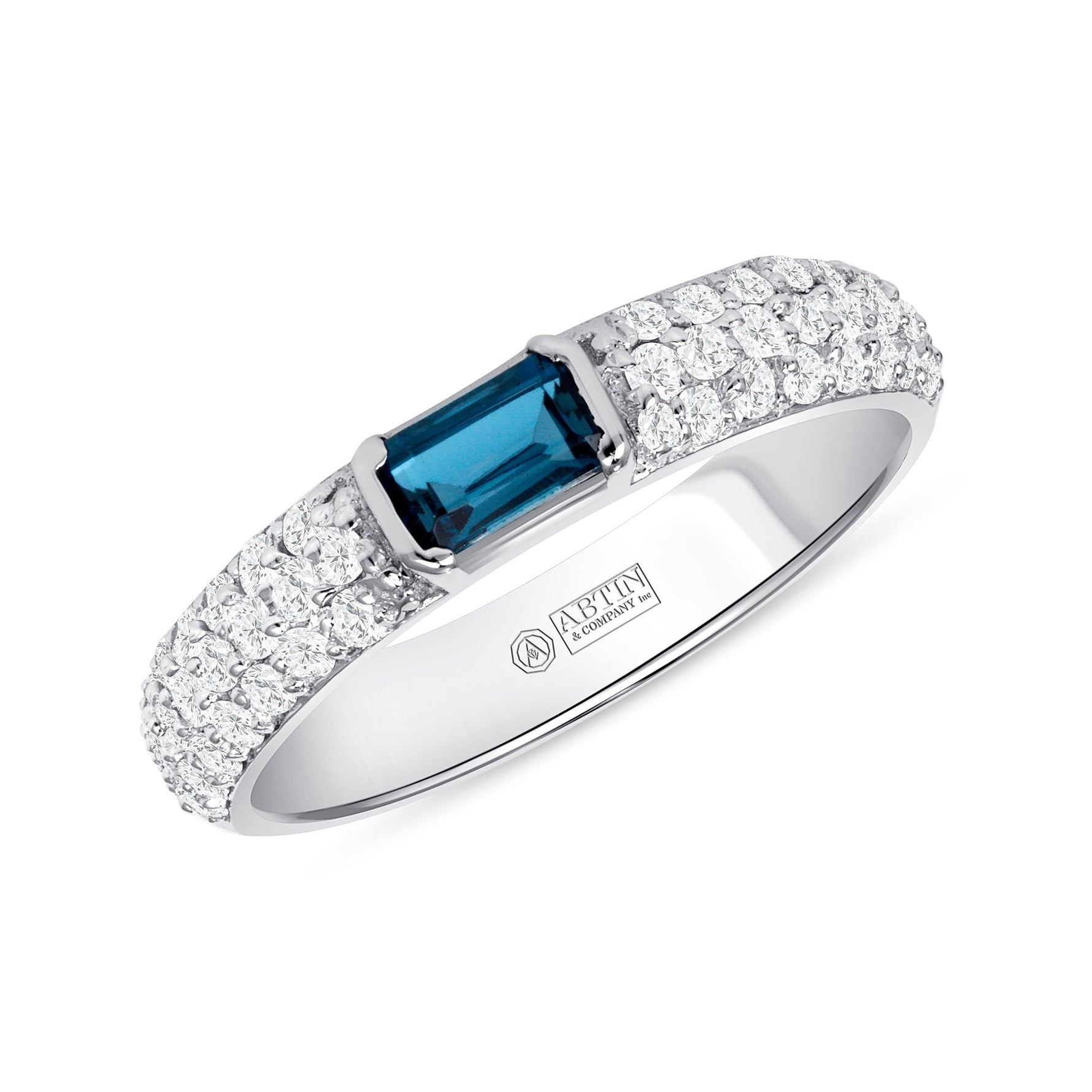 14K Gold Diamond & Emerald-Cut London Blue Topaz Ring Ring   - Abtin & Co.