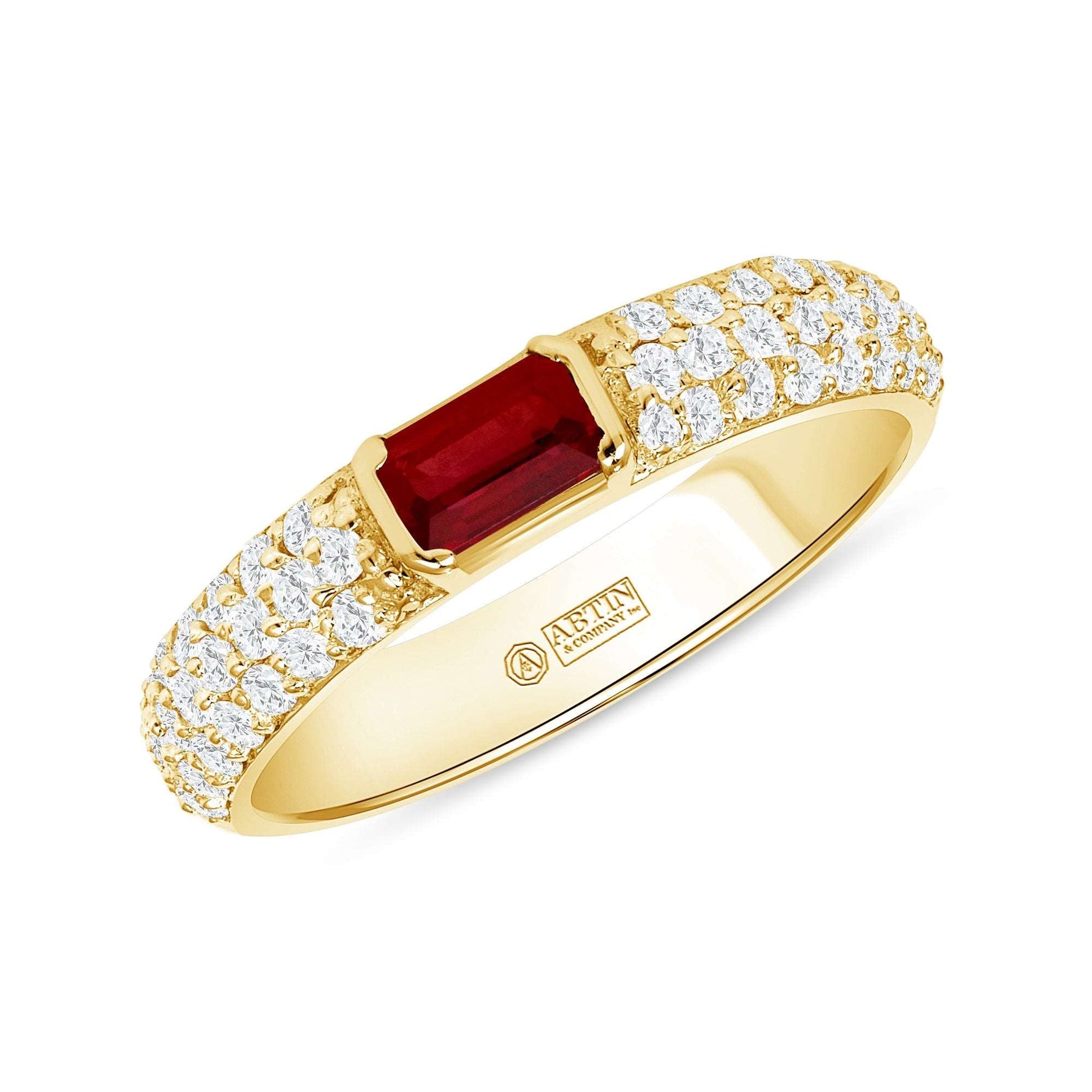 14K Gold Diamond & Emerald-Cut Ruby Ring Ring ABB-288/3-RUD-12  - Abtin & Co.