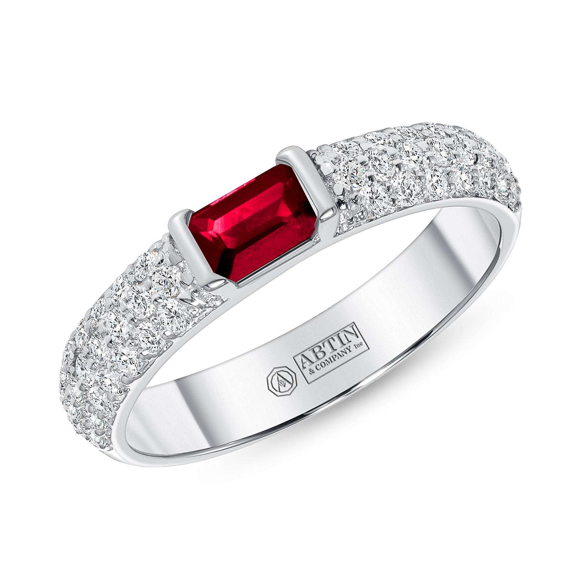 14K Gold Diamond & Emerald-Cut Ruby Ring Ring ABB-288/3-RUD-1  - Abtin & Co.