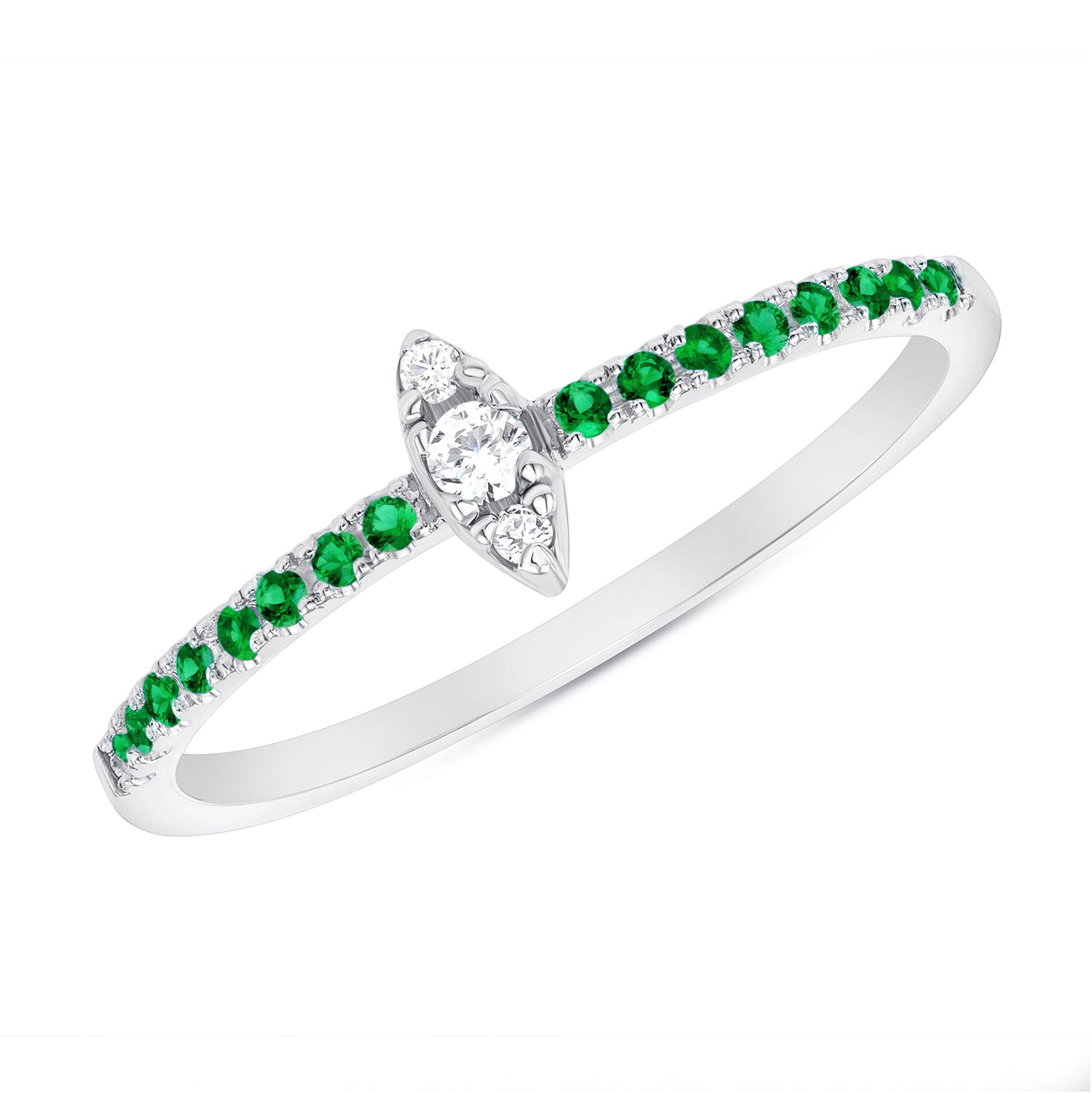 14K Gold Diamond & Emerald Marquise Design Stackable Ring Ring ABB-123V2-EMD  - Abtin & Co.