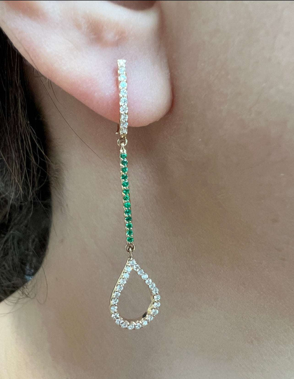 14K Gold Diamond & Emerald Teardrop Dangle Earring Earring ABE-107/3V1-EMD  - Abtin & Co.