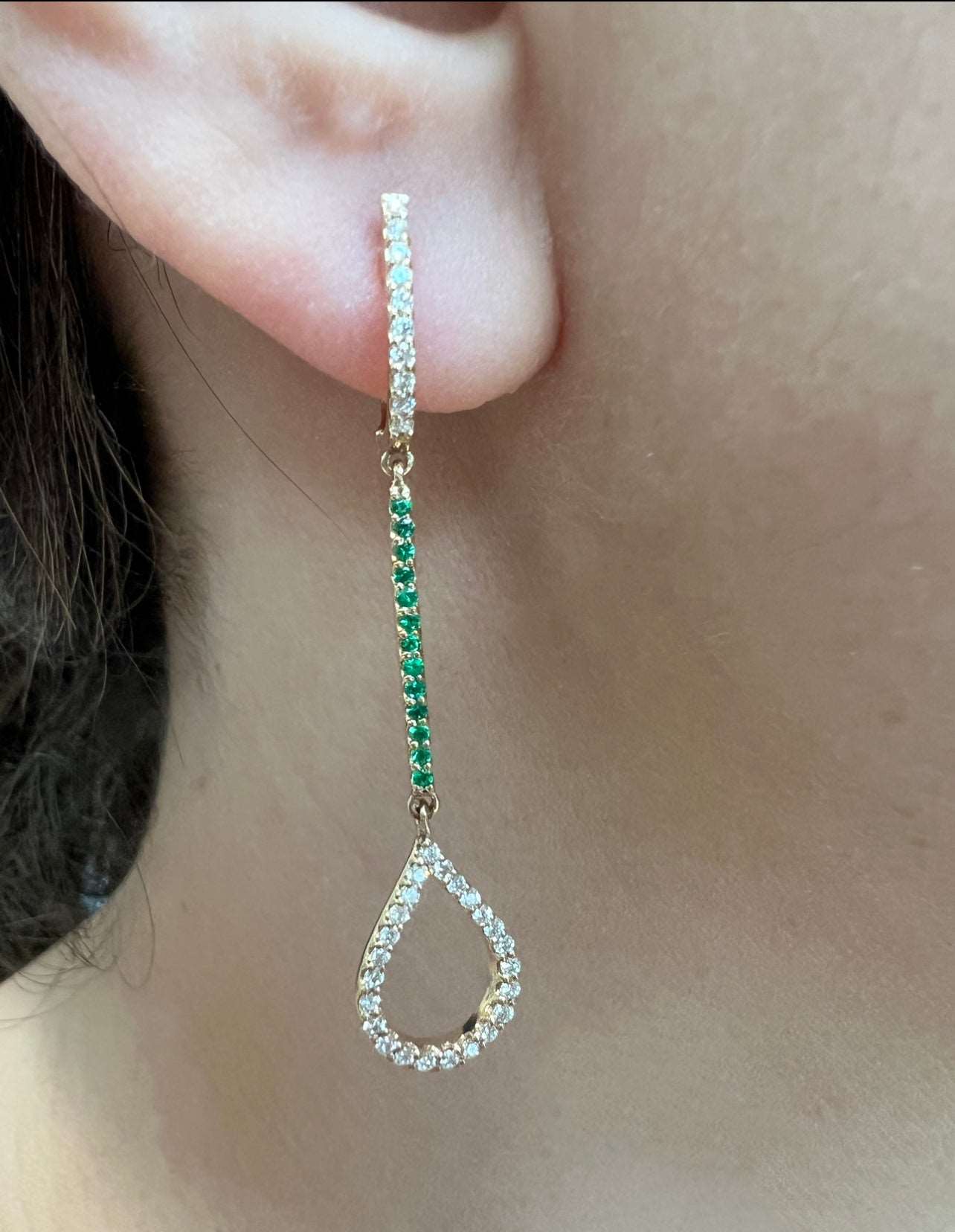 14K Gold Diamond & Emerald Teardrop Dangle Earring Earring ABE-107/3V1-EMD  - Abtin & Co.