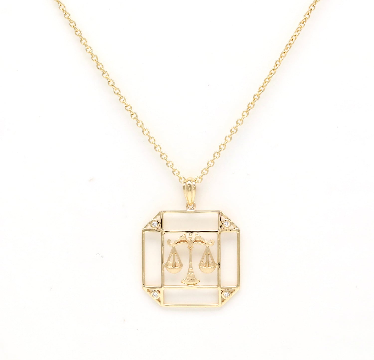 14K Gold & Diamond Libra Horoscope Square Pendant Necklace Pendant ALP-226Y-LIB.GD  - Abtin & Co.