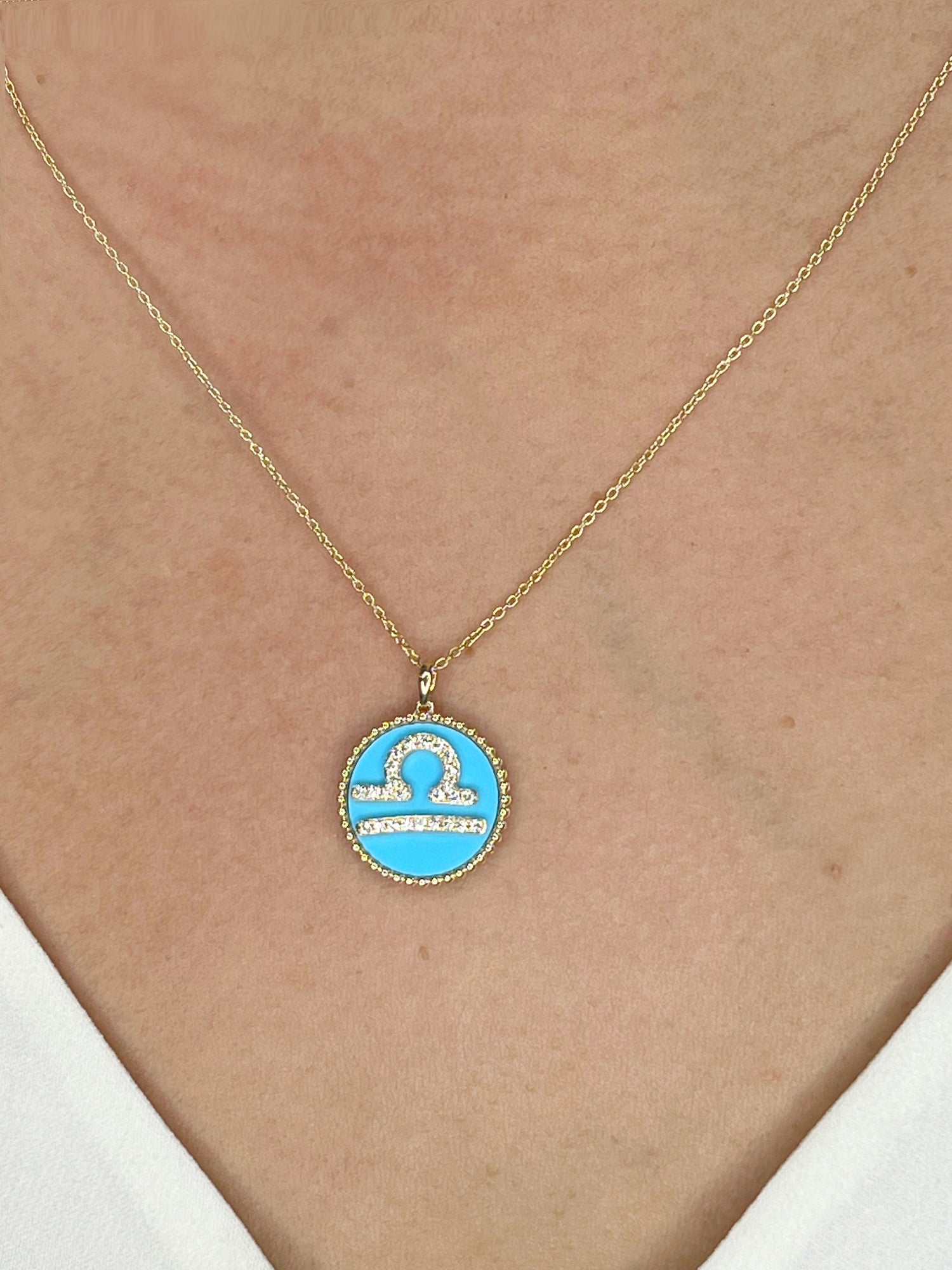 14K Gold Diamond Libra Zodiac Medallion Medallion ALP-227Y-LIB.GD  - Abtin & Co.