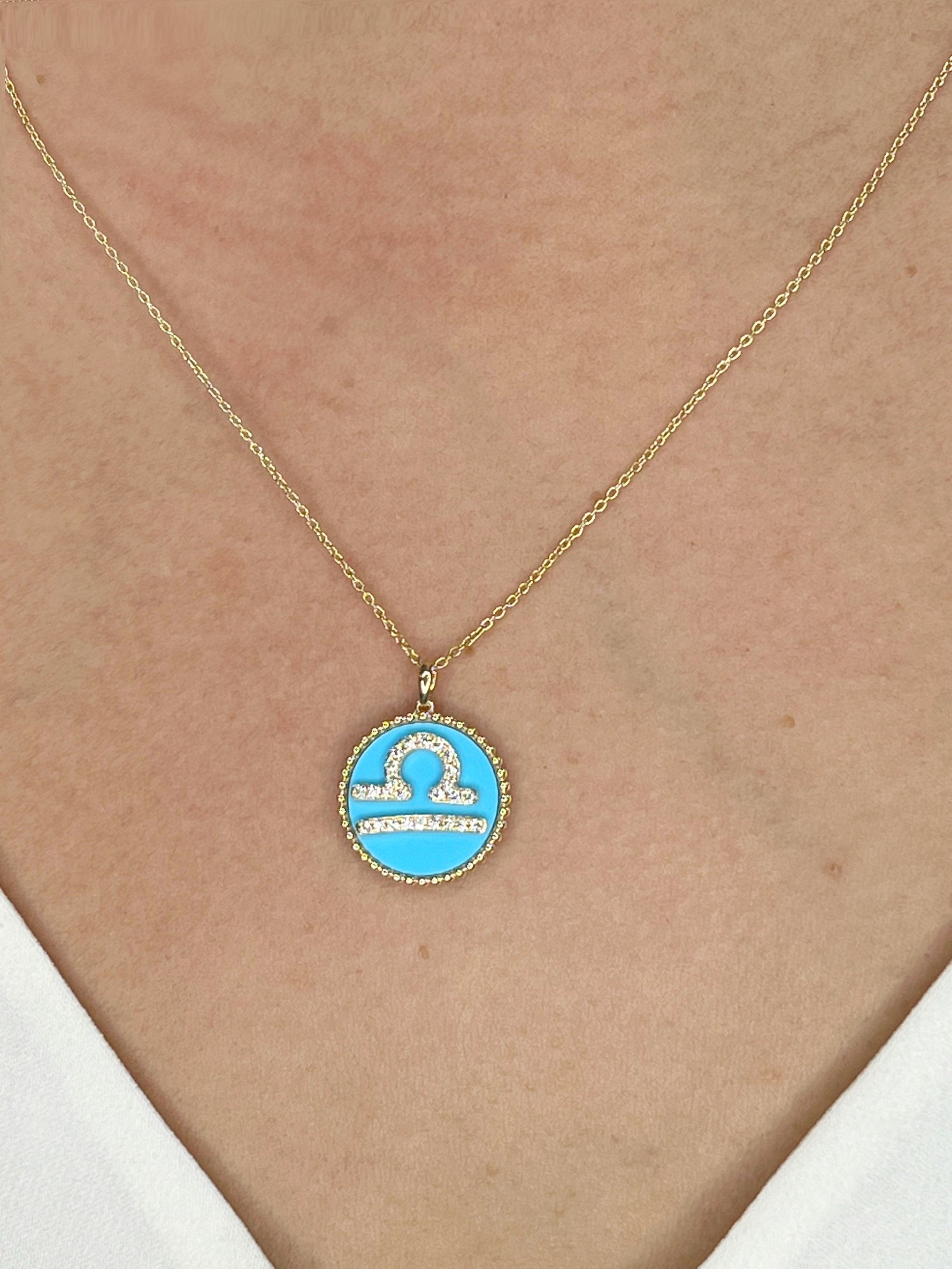 14K Gold Diamond Libra Zodiac Medallion Medallion ALP-227Y-LIB.GD  - Abtin & Co.