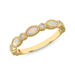 14K Gold Diamond & Opal Bead & Eye Bezel Ring/Stackable Ring Ring ABB-161-OPD  - Abtin & Co.