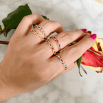14K Gold Diamond & Orange Sapphire Bead & Eye Bezel Set Stacking Ring Ring ABB-168-OSD  - Abtin & Co.