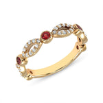 14K Gold Diamond & Orange Sapphire Bead & Eye Bezel Set Stacking Ring Ring ABB-168-OSD  - Abtin & Co.