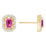 14K Gold Diamond & Pink Sapphire Halo Stud Earrings Earring ABE-140.2Y-PSD  - Abtin & Co.