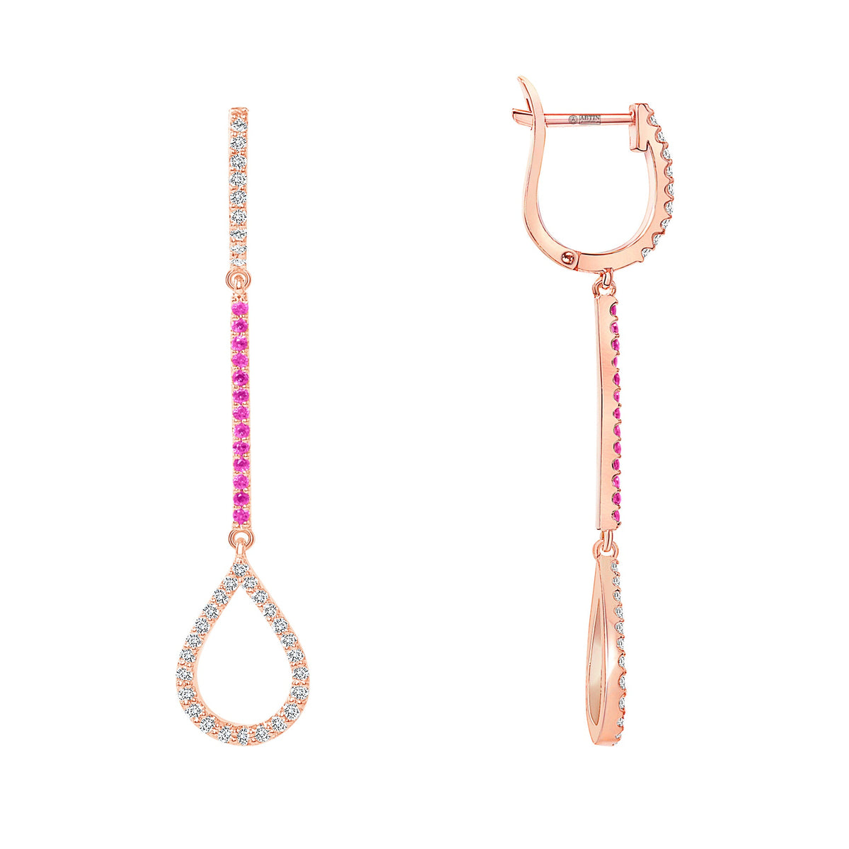 14K Gold Diamond & Pink Sapphire Teardrop Dangle Earring Earring ABE-107/3VR1-PSD  - Abtin & Co.