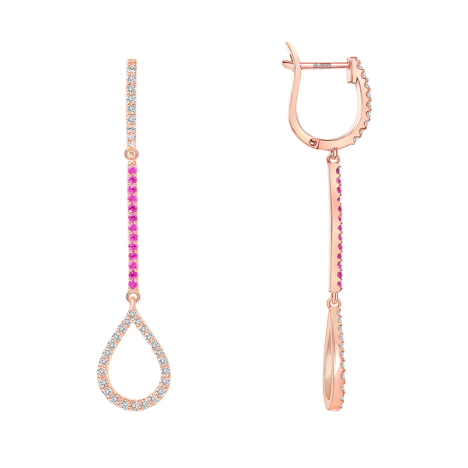 14K Gold Diamond & Pink Sapphire Teardrop Dangle Earring Earring ABE-107/3VR1-PSD  - Abtin & Co.