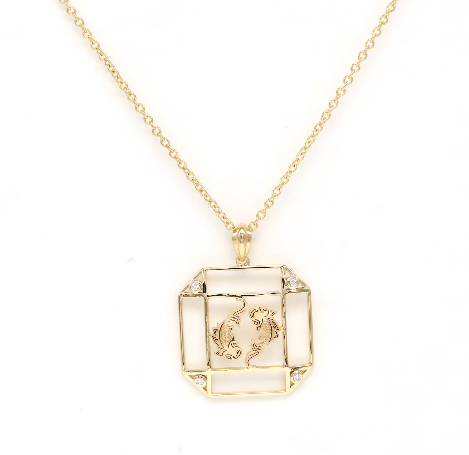 14K Gold & Diamond Pisces Horoscope Square Pendant Necklace Pendant ALP-226Y-PSI.GD  - Abtin & Co.