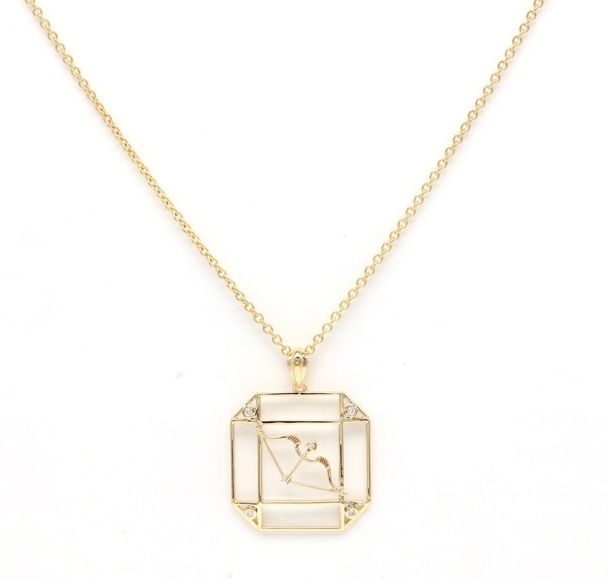 14K Gold & Diamond Sagittarius Horoscope Square Pendant Necklace Pendant ALP-226Y-SAG.GD  - Abtin & Co.