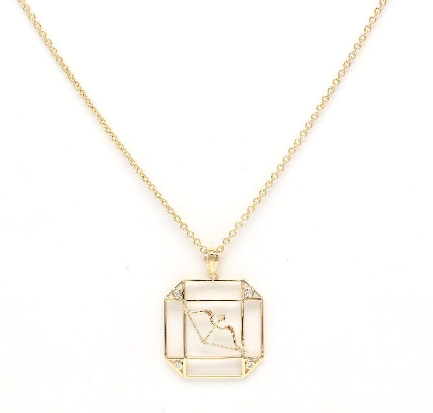 14K Gold & Diamond Sagittarius Horoscope Square Pendant Necklace Pendant ALP-226Y-SAG.GD  - Abtin & Co.