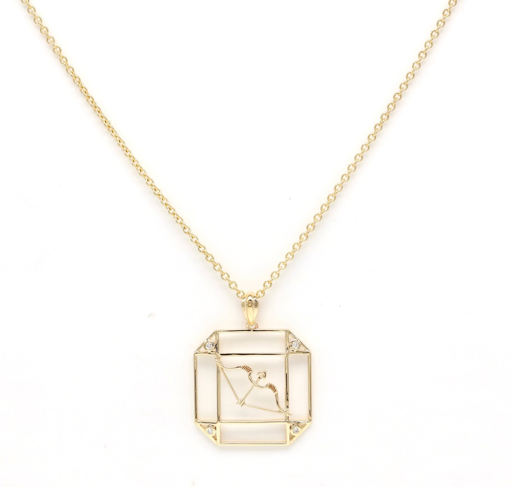 14K Gold & Diamond Sagittarius Horoscope Square Pendant Necklace Pendant ALP-226Y-SAG.GD  - Abtin & Co.