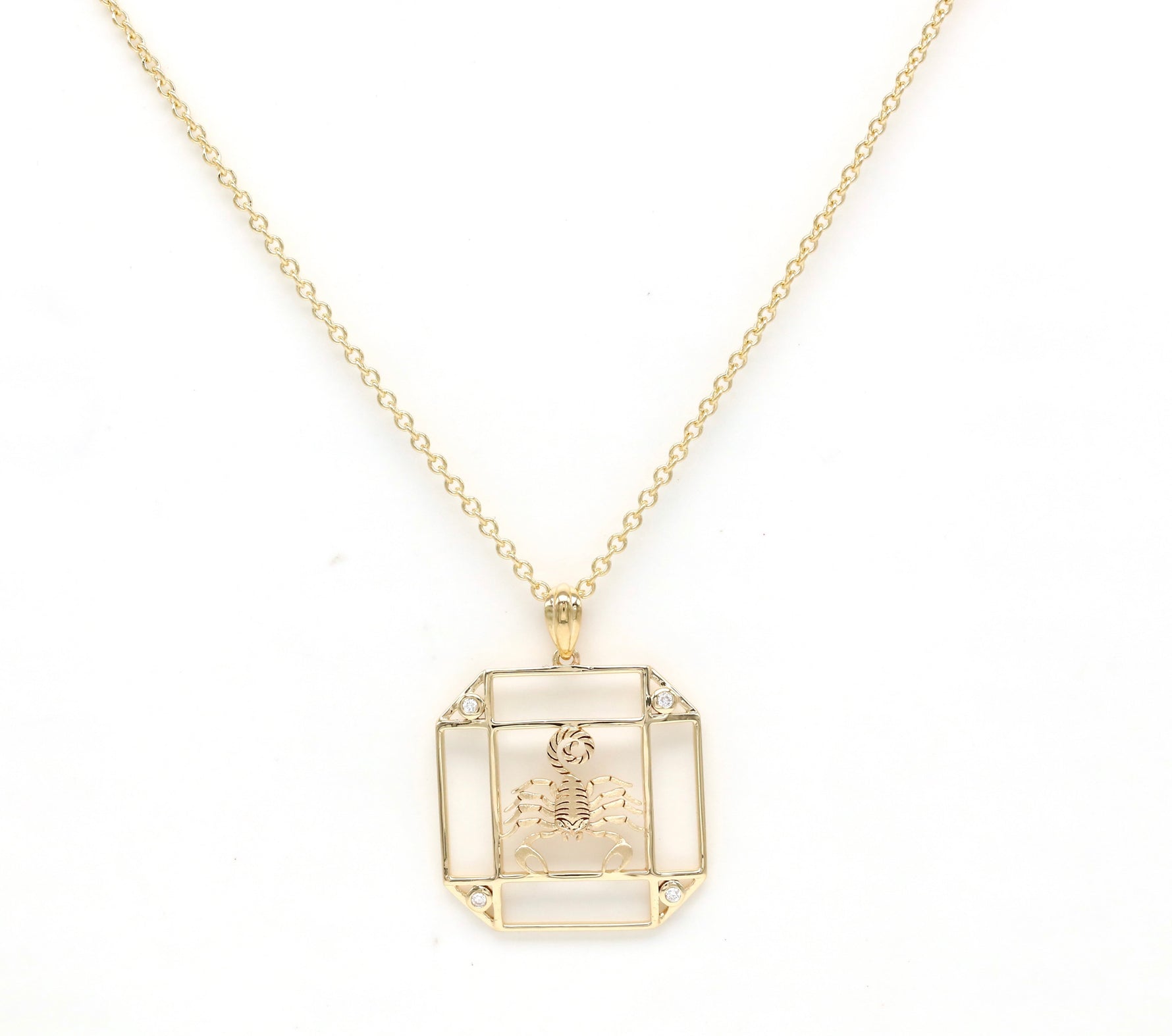14K Gold & Diamond Scorpio Horoscope Square Pendant Necklace Pendant ALP-226Y-SCO.GD  - Abtin & Co.