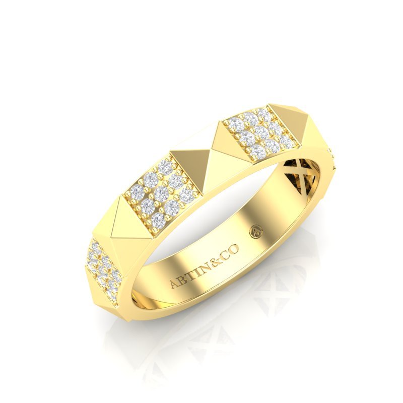 14K Gold Diamond Stud Pyramid Ring Ring ABB-625-D-1  - Abtin & Co.