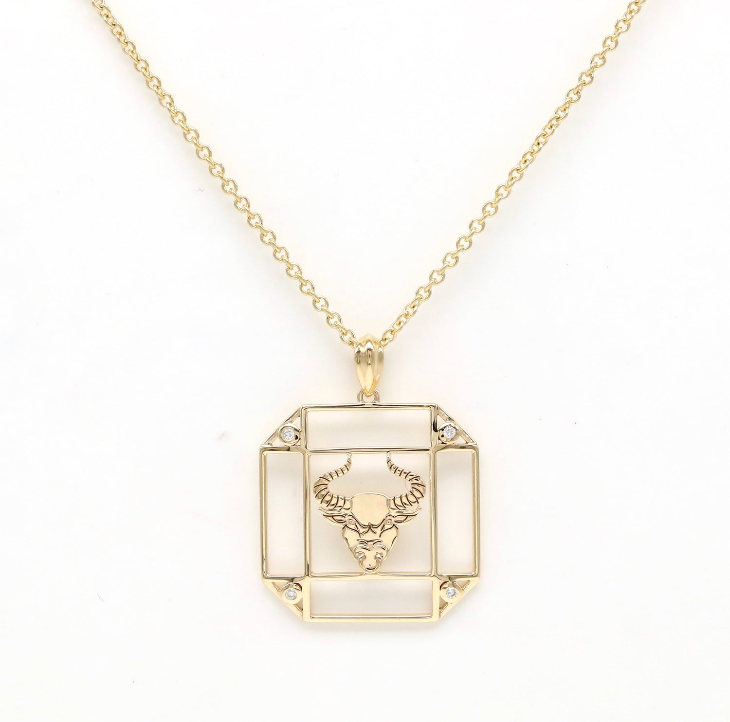 14K Gold & Diamond Taurus Horoscope Square Pendant Necklace Pendant ALP-226Y-TAU.GD  - Abtin & Co.