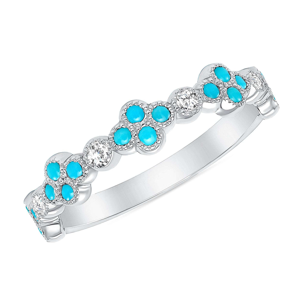 14K Gold Diamond & Turquoise Flower Ring/Stackable Band Ring ABB-144V1-TQDD  - Abtin & Co.